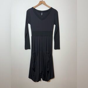 INIZIO Black Lagenlook Italy Asymmetrical Long Sleeve Dress Size Small